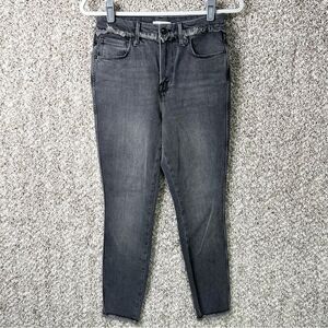 Good American Jeans Women’s 4/27 Charcoal Black-Gray Skinny Raw Hem